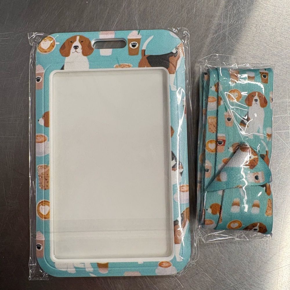 Turquoise Dog lanyard ID holder